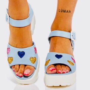 NWT “Sticky Sweet” Heart Platform Sandals!
